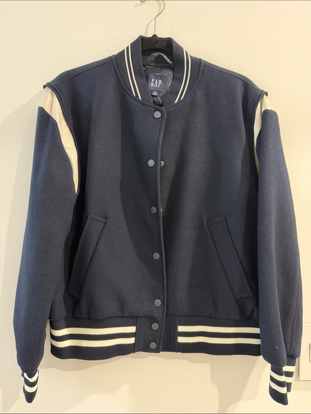 GAP Navy and White Letterman Bomber Jacket - Men's